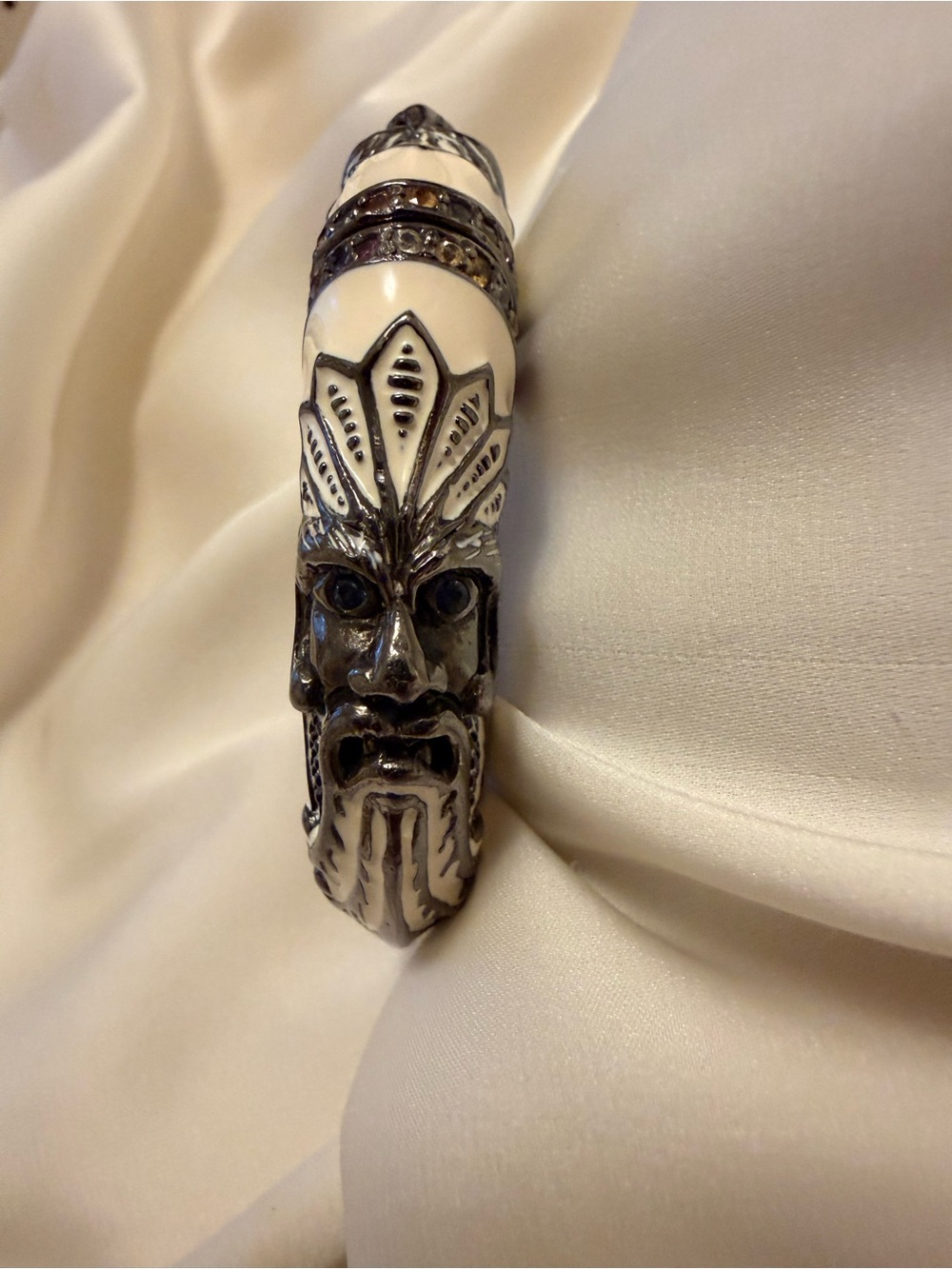 Sterling Silver and Ivory Tone Mythic Face Bracelet with Sapphires MCL